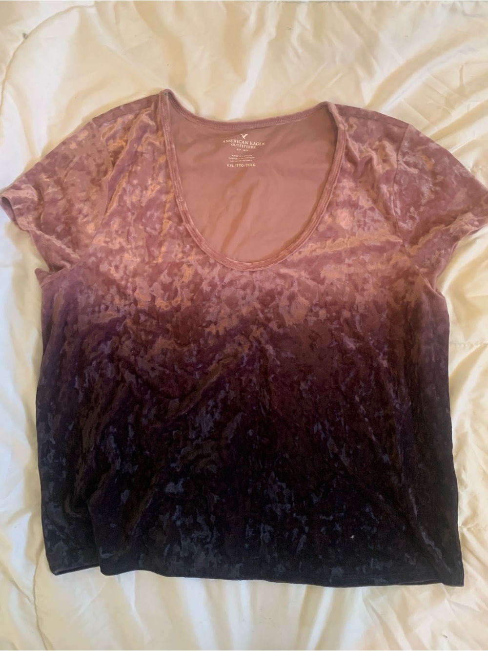 American Eagle Outfitters Ombre Velvet Scoop Neck Top - Mauve to Deep Plum